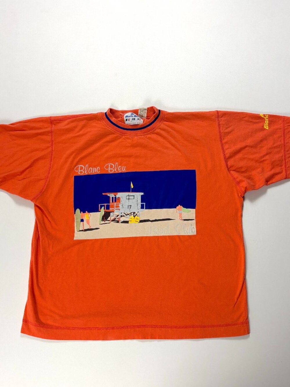 Vintage Blanc Bleu Beach Club T Shirt Coral Orange L Surf France Retro